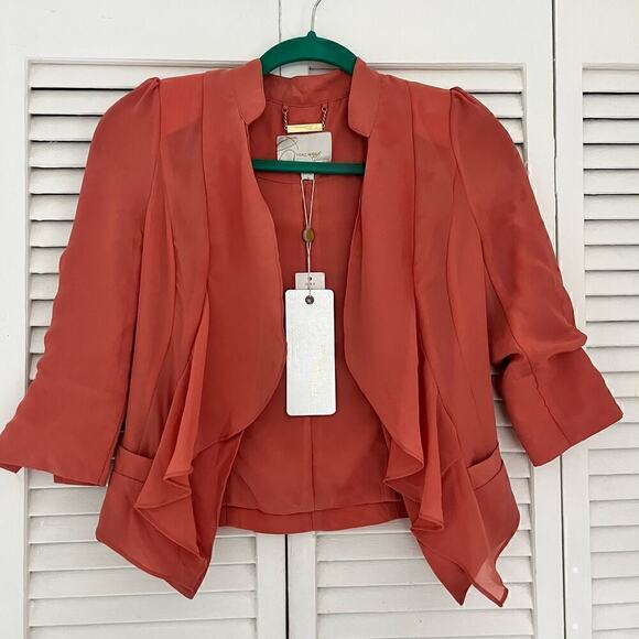 NWT Vero Moda Classic Repeat Mary Drape Open Front Blazer Burnt Orange Womens XS - Picture 1 of 11